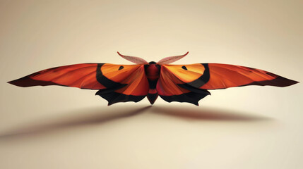 a close up of an orange and black butterfly on a white background with a shadow of it's wings.