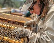 Working apiarist in a spring season