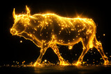 Fototapeta Natura - Silhouette bull transparent shining golden on a black background. The zodiac sign taurus . Ai generative..