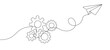 © Sviatlana - Gears with paper airplane one continuous editable line. Concept of learning, business, teamwork and traveling. Vector illustration.