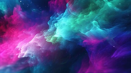 Wall Mural - Abstract green blue and magenta color with particles moving for science background.
