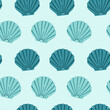 Blue sea shells seamless pattern. Trendy pattern of seashells for wrapping paper, wallpaper, stickers, notebook cover.