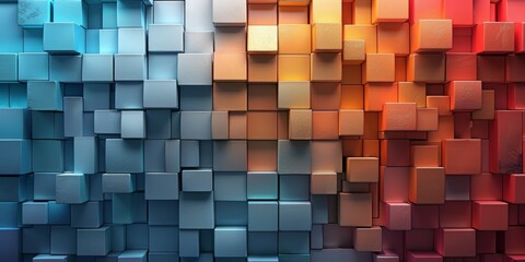 Wall Mural - a colorful wall made of blocks with a blue and orange section - stock background.