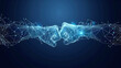 © Nemanja - Digital abstract human hands doing the fist bump, businesspeople cooperation and partnership concept, on the dark blue background. Friendship and agreement between partners, company support