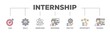 Internship banner web icon illustration concept with icon of goal, skills, knowledge, mentoring, practice, opportunity, and training icon live stroke and easy to edit 