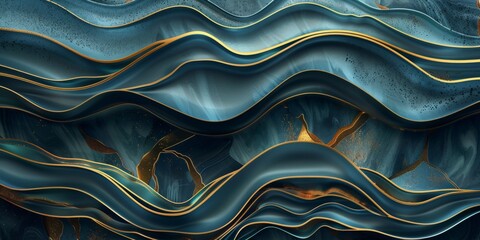 Wall Mural - The image is a beautiful blue and gold wave that appears to be made of gold - stock background.