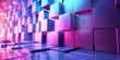 A wall of cubes in a room with a purple hue - stock background.