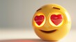 3D yellow emoji face with heart-shaped eyes, radiating love and affection