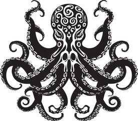 Tranquil Symmetry: Octopus Mandala Art Vector Black Icon Celestial Spirals: Octopus Mandala Black Logo Design