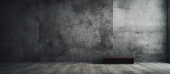 Sticker - An empty room with a grey concrete wall and wooden flooring, resembling an automotive tires texture. Tints and shades of darkness add a mysterious touch to the landscape