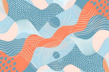 Wall Mural - Abstract background, with wavy lines, light orange-blue tone, decorated with halftone dots. Modern curved pastel pattern,the concept of graphic and web design,advertising banner