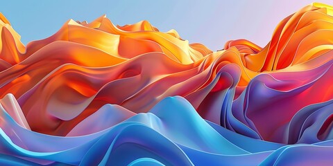 Wall Mural - A colorful, abstract painting of a mountain range with blue and orange hues - stock background.