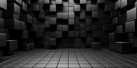 Wall Mural - a black room with a lot of boxes on the floor - stock background.
