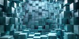 Fototapeta Perspektywa 3d - A blue room with many blue cubes - stock background.