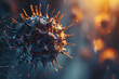 Highly Detailed Microscopic Virus Particle Illuminated with Fiery Backlight in a Dark Atmosphere