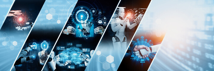 human interact with ai artificial intelligence virtual assistant robot. concept of ai artificial int
