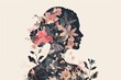 Artistic illustration blending a female silhouette with floral patterns Celebrating femininity and nature