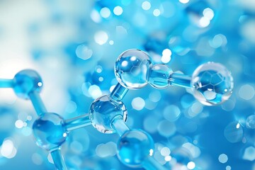 Wall Mural - scientific concept design with blue molecular structures and liquid serum symbolizing research and i