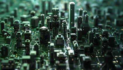 Wall Mural - Smart City Amidst Circuitry. Enter the Futuristic Cyberspace