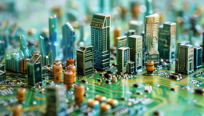 Wall Mural - Smart City Amidst Circuitry. Enter the Futuristic Cyberspace