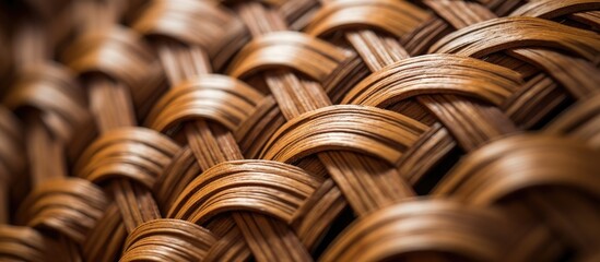 Canvas Print - A closeup of a wicker basket showcasing a intricate weave pattern, made from plant material like wood or metal, used as a fashion accessory or for storing cuisine ingredients