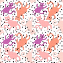 Halloween animals seamless watercolor paint cats pattern for fabrics and kids clothes and party accessories