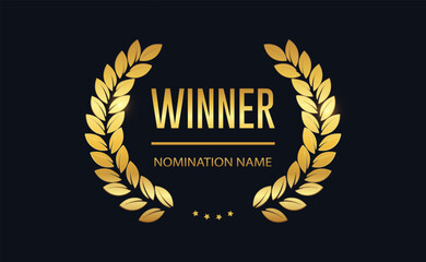 Wall Mural - Vector gold laurel for winner. Golden laurel wreath frame. First place medal. Award icon, winner emblem. Vector illustration EPS10