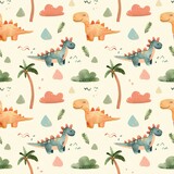 Fototapeta Dinusie - Cute multicolored pattern , pattern for baby products, seamless pattern with cute dinosaurs 