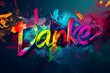 © AnaWein - Danke graffiti card with bright, colorful colors on dark background. Gratitude concept.