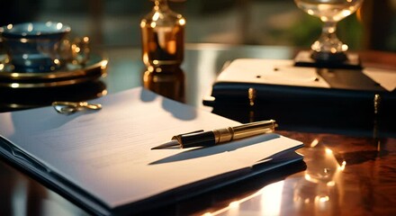 Wall Mural - Luxurious fountain pen and contract document, deal-making essentials