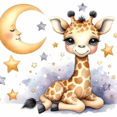 watercolor illustration of cute baby giraffe for baby nursery children's room  decor