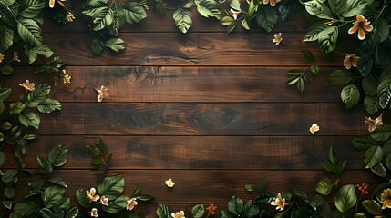 Merge the organic textures of wood with elements from nature, such as leaves, flowers, and vines. Create a seamless blend that portrays a harmonious connection between the natural world and the wooden