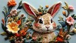 embroidery and sewing art of cute bunny with butterfly. nobody background. 