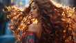 Enchanting Beauty - Woman with Curly Hair Elegantly Tossing Her Gorgeous Locks
