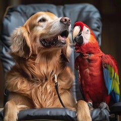 Specially-abled dog sharing a loving moment with a parrot friend