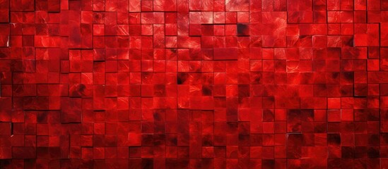 Sticker - A closeup of a brick red tile wall with a pattern of rectangular tiles in shades of brown, amber, pink, and magenta. The artful arrangement creates a captivating display of tints and shades