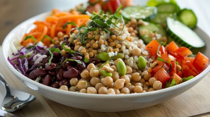 Wall Mural - Substitute the salad with a whole-grain bowl topped with various vegetables and legumes 