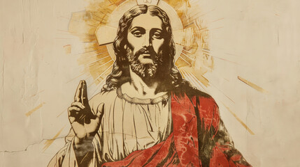 Wall Mural - Jesus Christ portrait. Digital illustration in sepia.