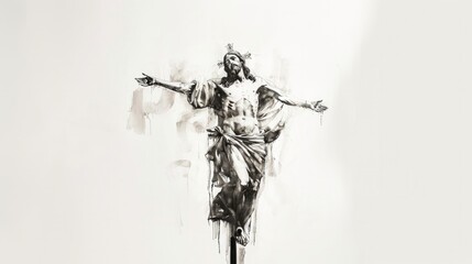 Wall Mural - Sketch of Jesus Christ on a white background. Digital painting.