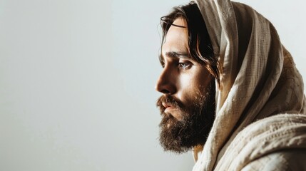 Wall Mural - Portrait of Jesus Christ on white background.