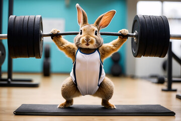 Easter bunny in the gym. Fitness Bunny.