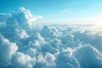 Sticker - View of the sky with clouds from an airplane. Background with selective focus and copy space