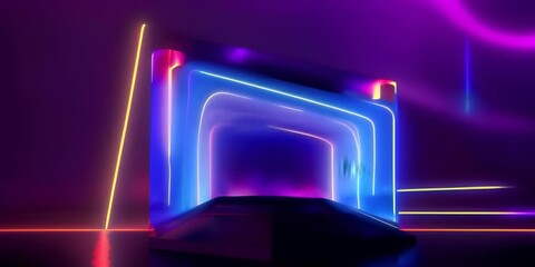 Wall Mural - rendering. 3d display product minimal in line light glowing with background abstract