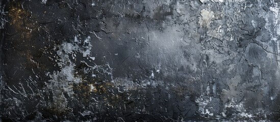 Poster - A close up of a frozen window showcasing the grey monochrome photography with a dark background. The natural landscape includes freezing grass, plants, forest, soil, and mist