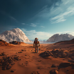 Poster - A lone astronaut exploring a barren alien landscape