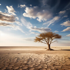 Sticker - A lone tree in the middle of a vast desert.