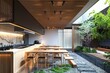 Sleek and modern sushi restaurant with a Zen-like interior and a serene garden courtyard, offering a tranquil dining experience, on isolated white background, Generative AI