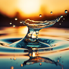 Canvas Print - Macro shot of a droplet splashing into water. 