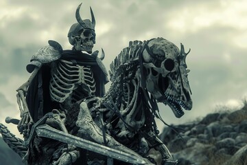 Wall Mural - Skeleton Warrior With Sword Riding Skeleton Horse
