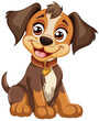 Adorable cartoon puppy smiling with a heart tag